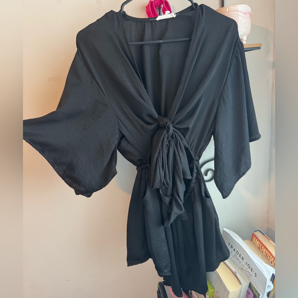 Chic Black Tie-Front Romper